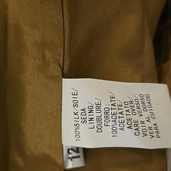 DUE PER DUE Veste 100% Silk Gold Tan Copper Brown Sleeveless ALine Midi Dress 12 - Picture 7 of 7